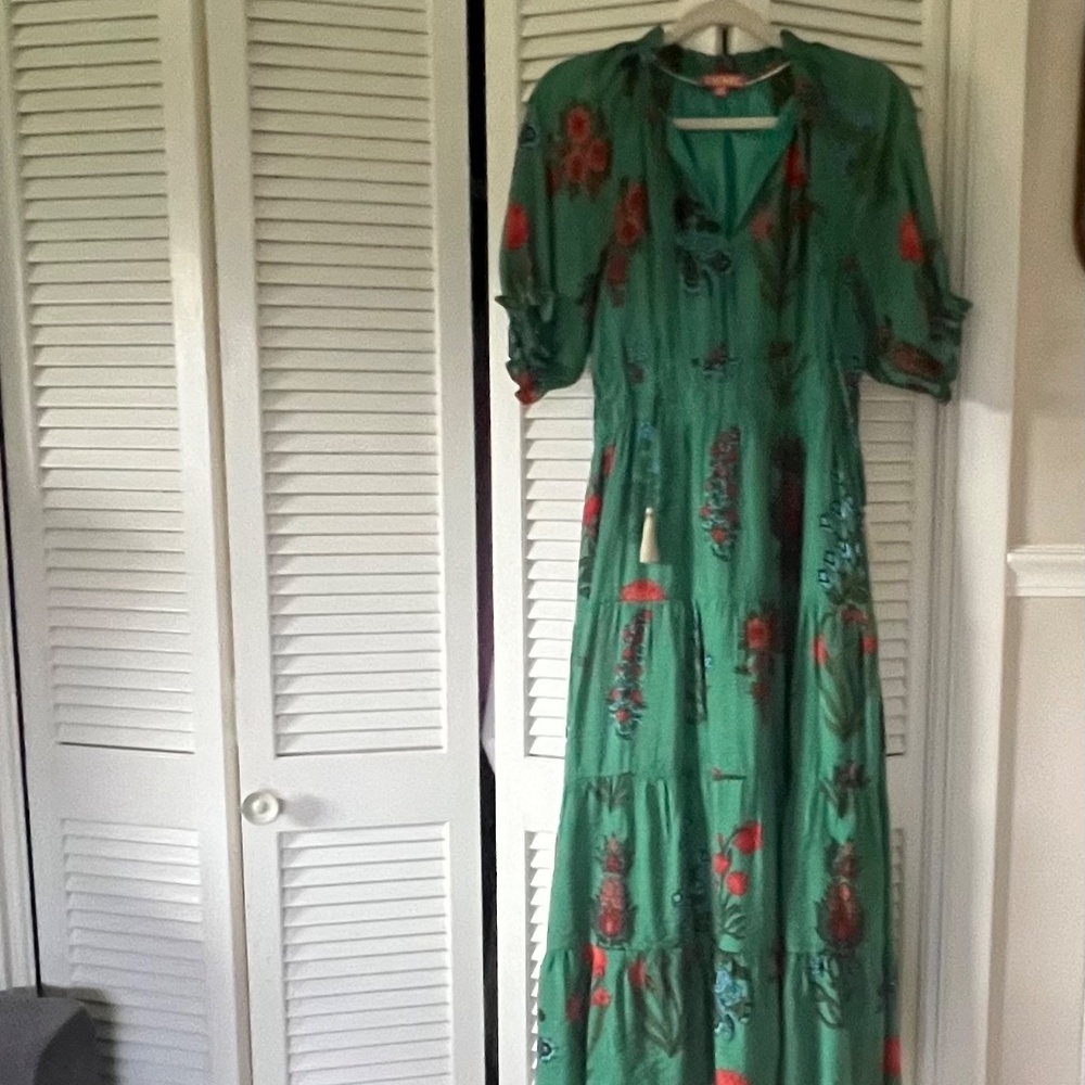 Green tiered Dress fully lined